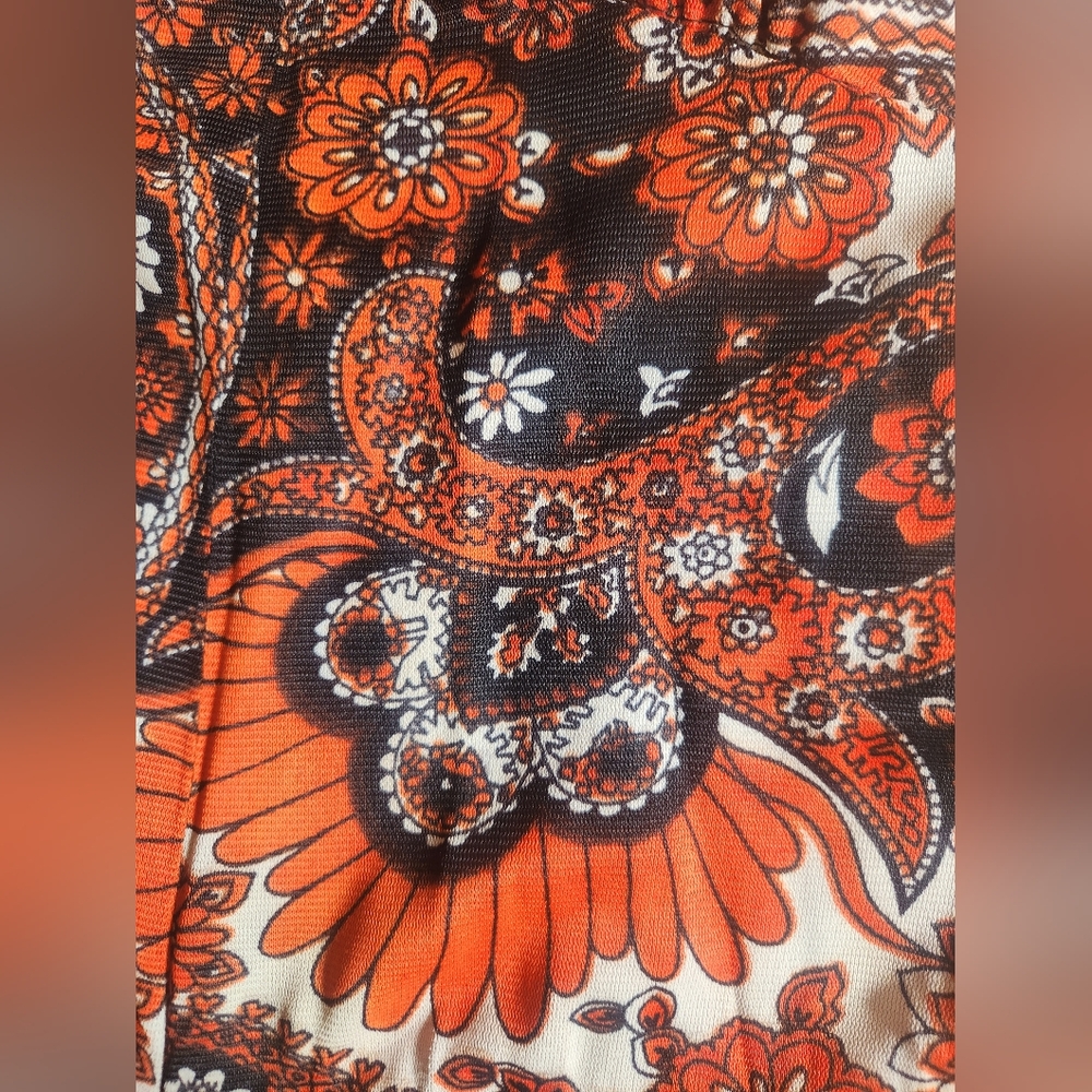 Vintage Orange And Black Paisley Jumpsuit - Picture 7 of 7